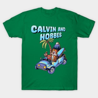 Calvin and hobbes riding a jeep goes to vacation T-Shirt